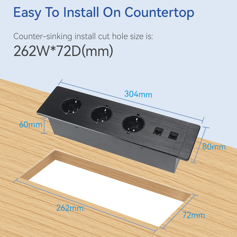 Recessed 16a Flat Plug Surge Protector Power Strip Aluminum Power Socket Strip Extension German Power Strip
