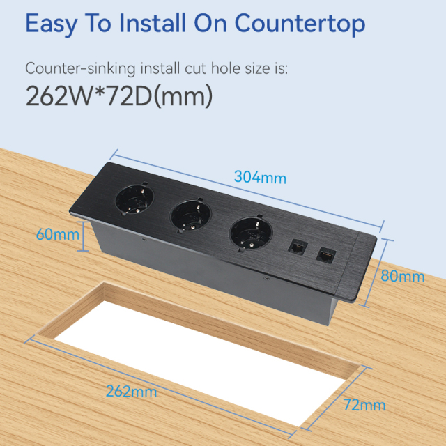 Recessed 16a Flat Plug Surge Protector Power Strip Aluminum Power Socket Strip Extension German Power Strip