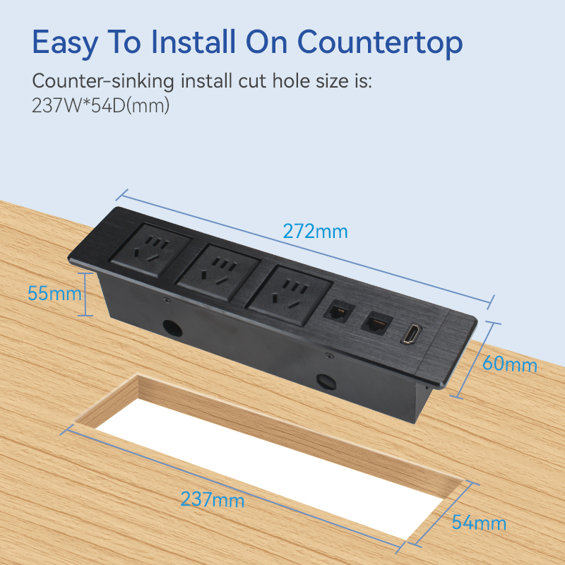 Recessed Retractable Power Strip Aluminum Power Socket Strip Power Strip With USB C