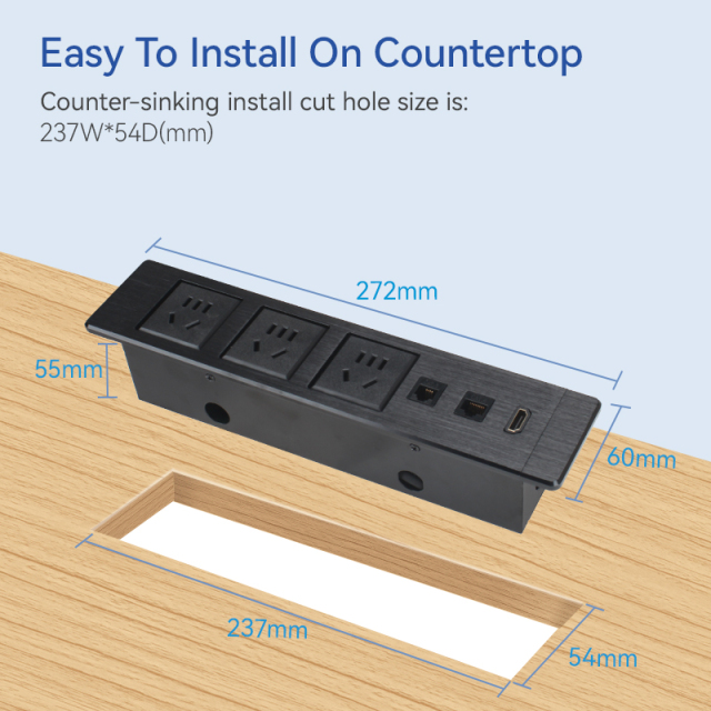 Recessed Retractable Power Strip Aluminum Power Socket Strip Power Strip With USB C