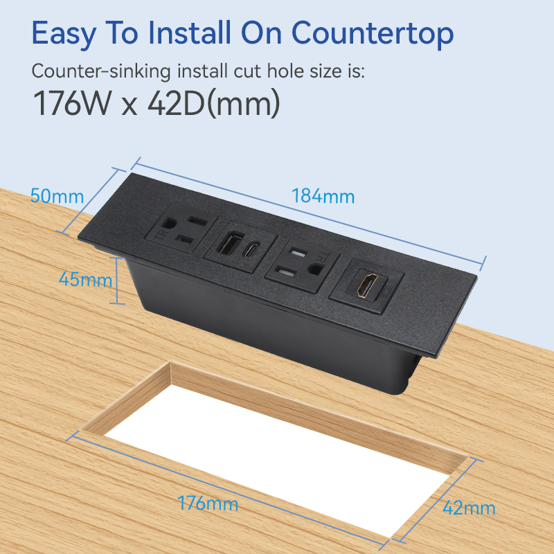 Hot Sale Fast Charging PD65w Power Strip With Type C Surge Protector Desk In Power Strip US Socket