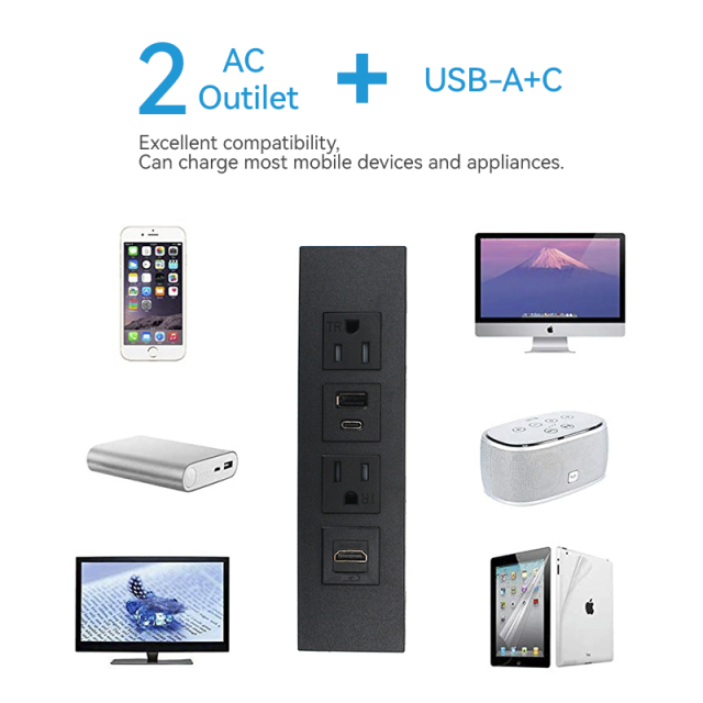 Hot Sale Fast Charging PD65w Power Strip With Type C Surge Protector Desk In Power Strip US Socket