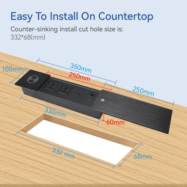 Conference 20W Brushed Silver Sliding Power Strip Socket US Plug Phone Pad USB Charger