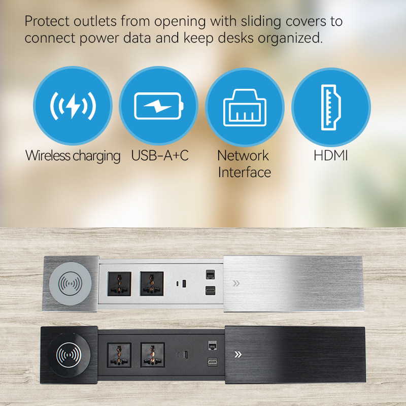 Conference 20W Brushed Silver Sliding Power Strip Socket US Plug Phone Pad USB Charger