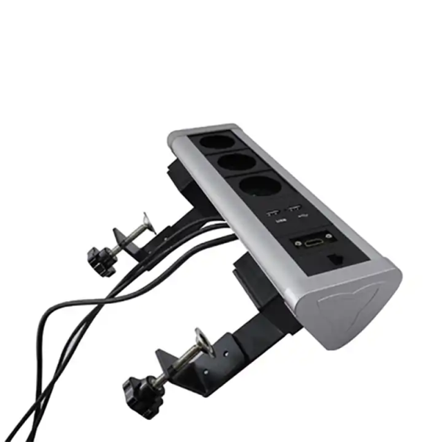 Conference Sliver Desk Clamp Rj45 Aluminum Alloy Socket Tabletop Mount Cat6 Socket For Furniture