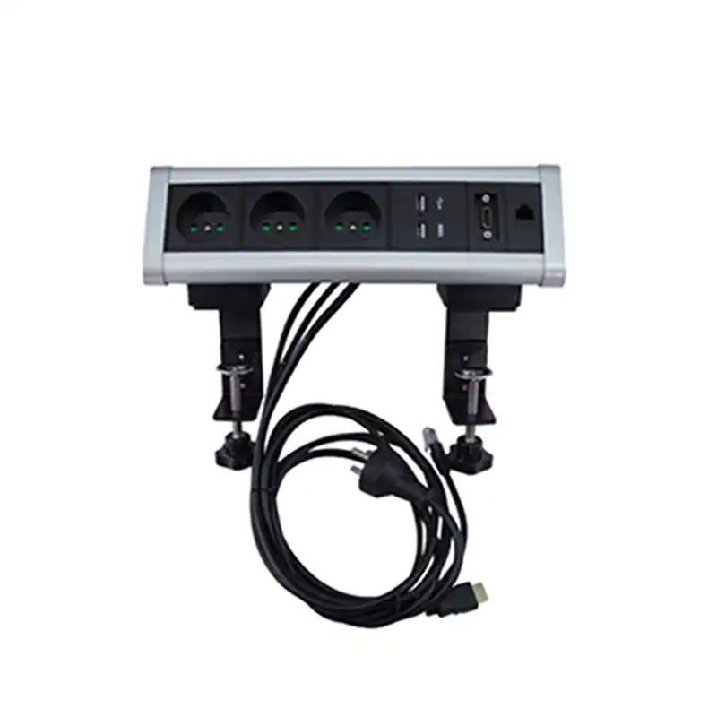 Conference Sliver Desk Clamp Rj45 Aluminum Alloy Socket Tabletop Mount Cat6 Socket For Furniture