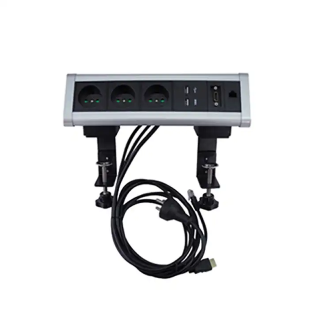 Conference Sliver Desk Clamp Rj45 Aluminum Alloy Socket Tabletop Mount Cat6 Socket For Furniture