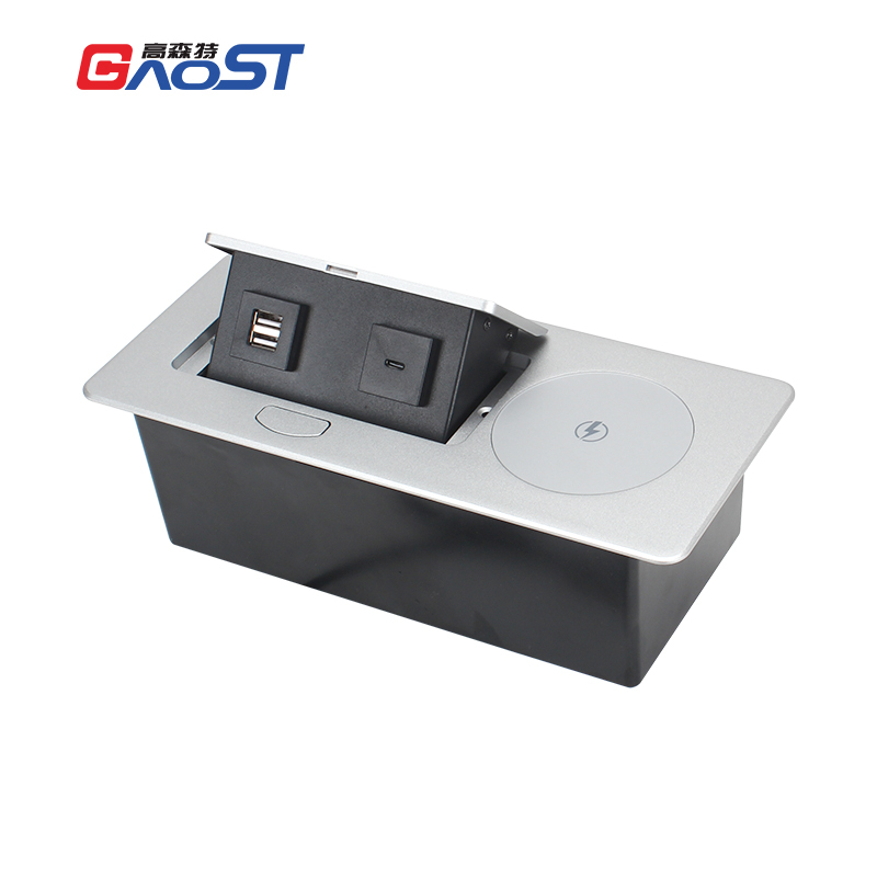 Smart USB-A+C Wireless Charger Multifunction Pop Up Type Floor Socket Desktop Table 15w Wireless Outlet