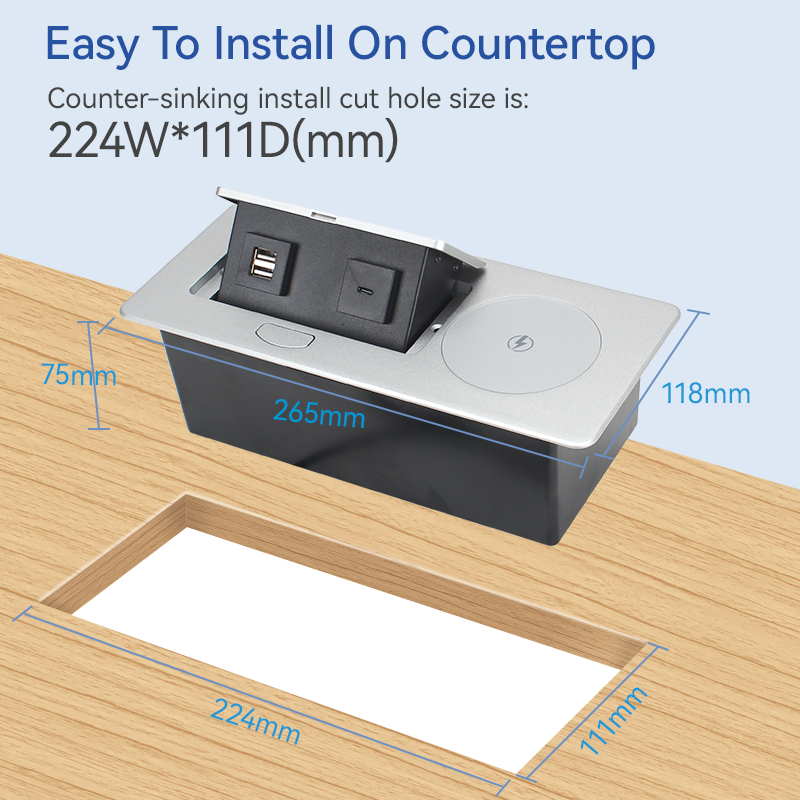 Smart USB-A+C Wireless Charger Multifunction Pop Up Type Floor Socket Desktop Table 15w Wireless Outlet