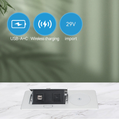 Smart USB-A+C Wireless Charger Multifunction Pop Up Type Floor Socket Desktop Table 15w Wireless Outlet