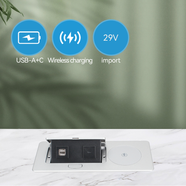Smart USB-A+C Wireless Charger Multifunction Pop Up Type Floor Socket Desktop Table 15w Wireless Outlet