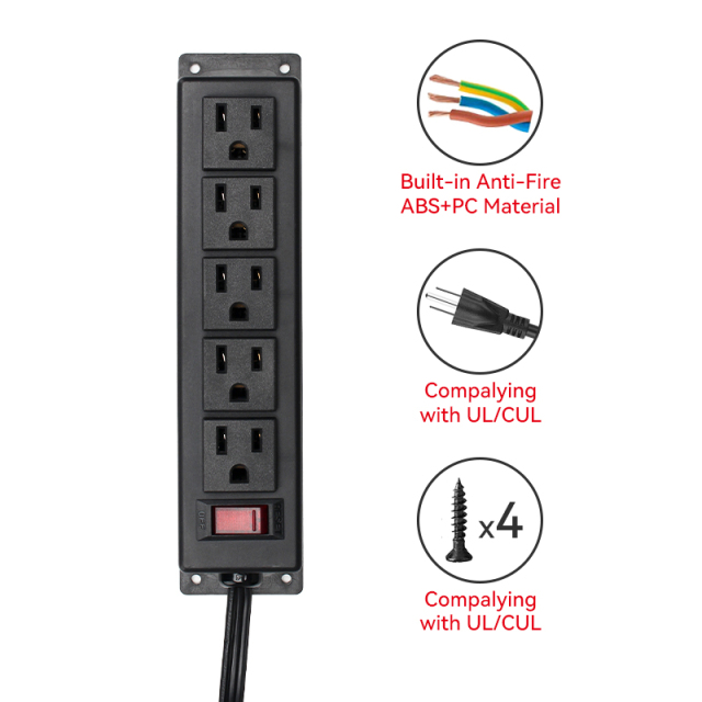 Conference US Recessed 6 Outlet Power Strip With USB Port 4 AC Outlets 2 USB Charging
