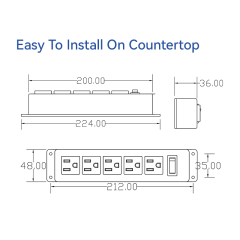 Conference US Recessed 6 Outlet Power Strip With USB Port 4 AC Outlets 2 USB Charging