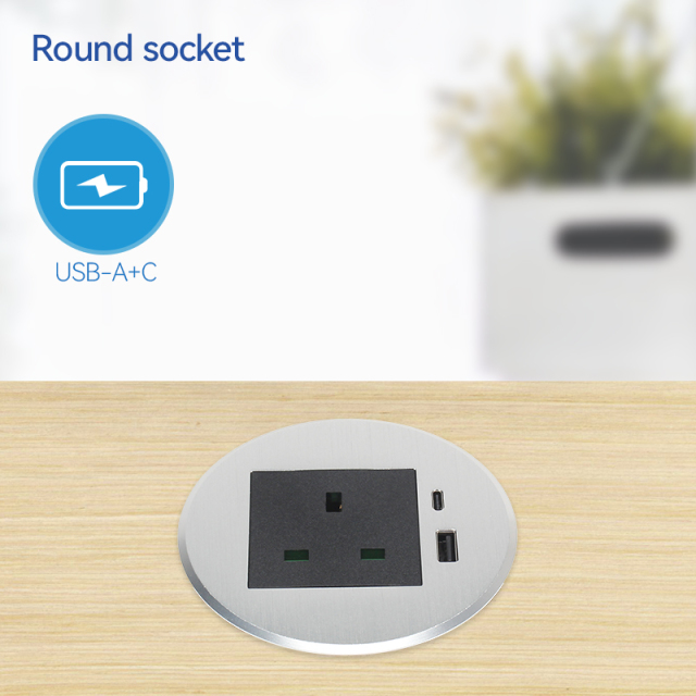 Furniture Office UK Phone PD20w USB-C Charger Black Power Grommet Socket For Office/Home