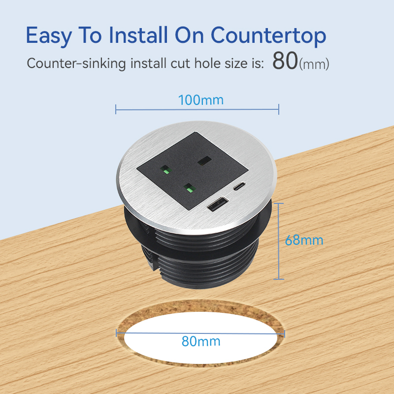 Furniture Office UK Phone PD20w USB-C Charger Black Power Grommet Socket For Office/Home