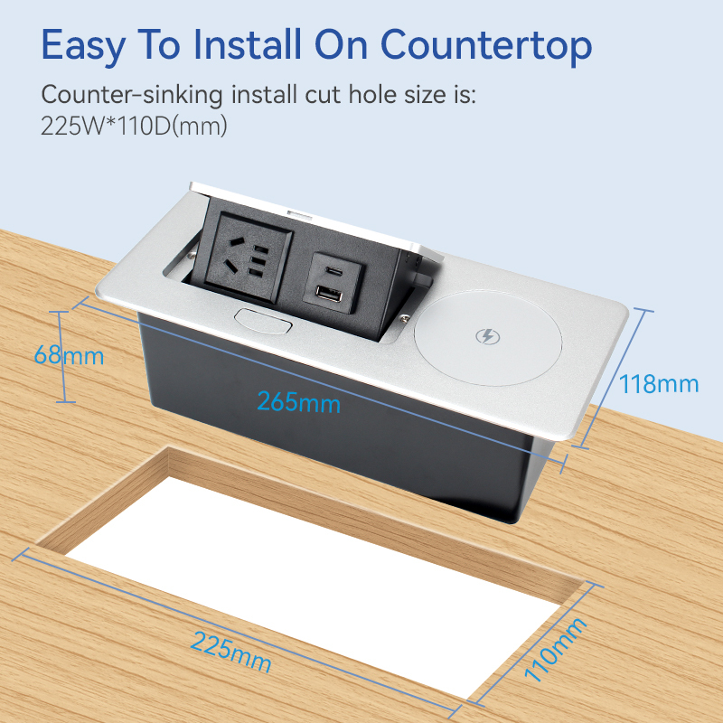 Table USB Fast Charging Pop Up Socket With 15w Wireless Charger For Conference Table