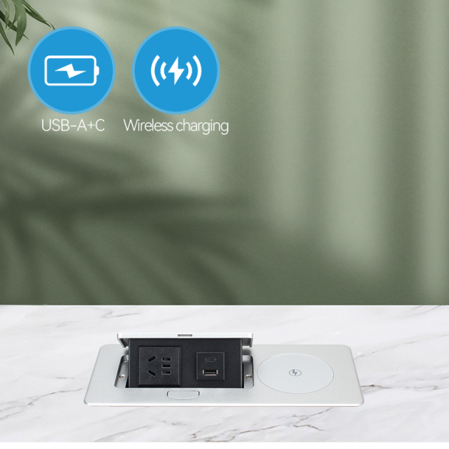 Table USB Fast Charging Pop Up Socket With 15w Wireless Charger For Conference Table