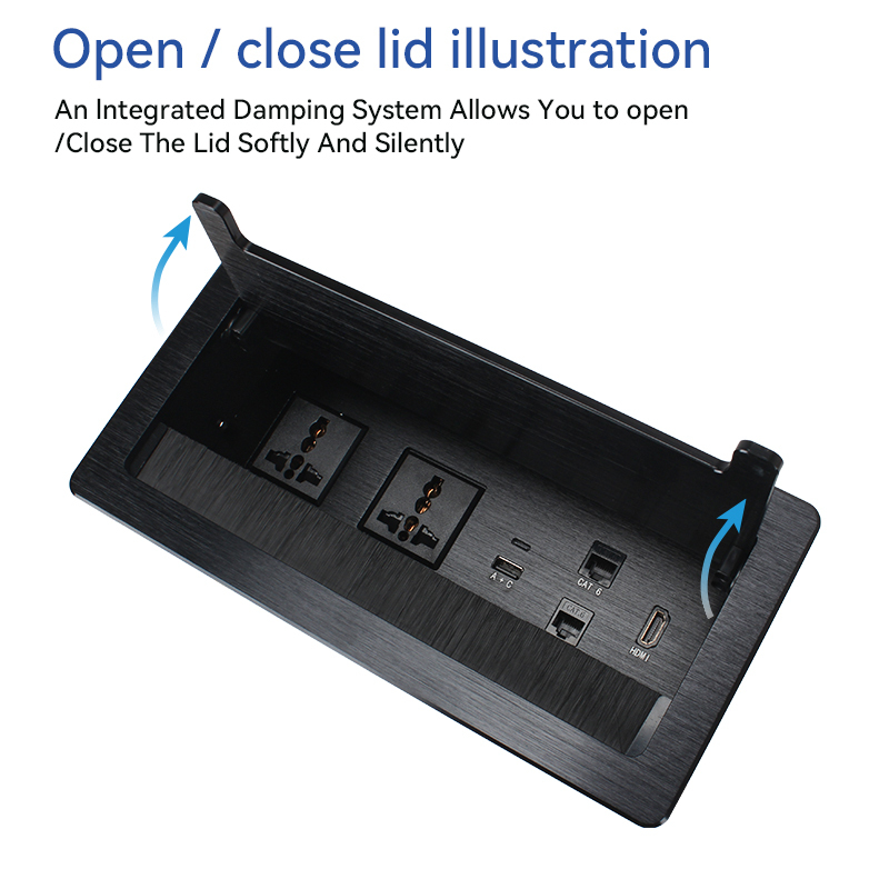 Desk Universal Flip Up Socket Power Strips Extension Cord 6 Outlets With USB