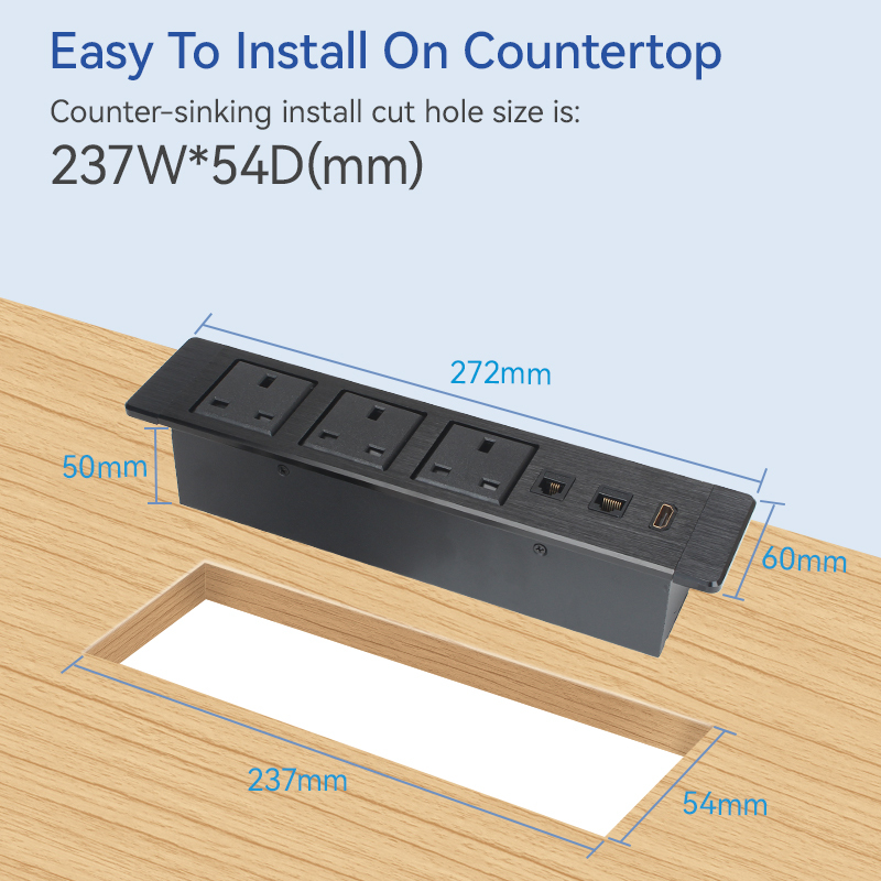 Desktop Built In Recessed Power Socket With UK Outlets