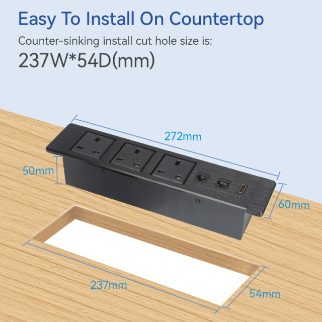 Desktop Built In Recessed Power Socket With UK Outlets