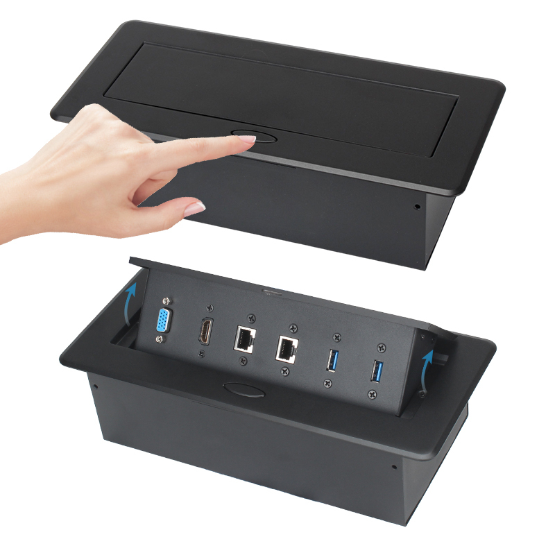 2 CAT6+2USB+VGA+HDMI Hidden Connection Box Desk Power Socket for Office Table/desktop pop up power socket