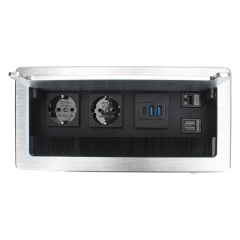 Recessed Office Meeting Table Pop up Desk Power Socket Outlet Aluminum Alloy Tabletop Socket with German Schuko Socket