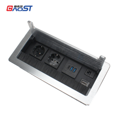 Recessed Office Meeting Table Pop up Desk Power Socket Outlet Aluminum Alloy Tabletop Socket with German Schuko Socket