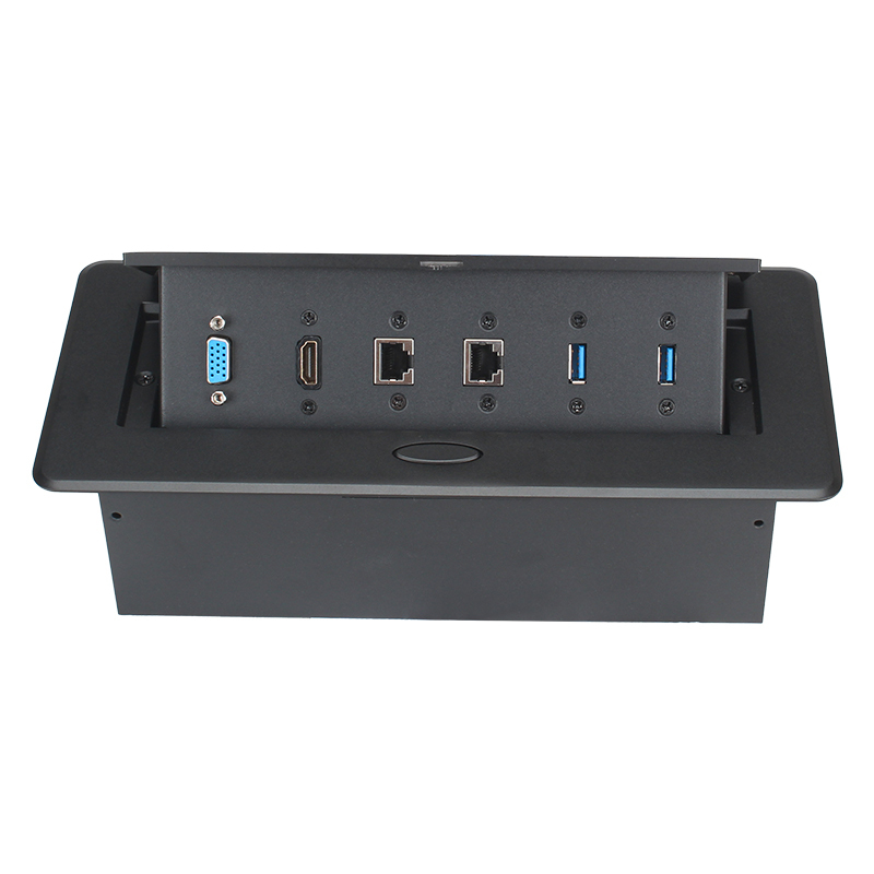 2 CAT6+2USB+VGA+HDMI Hidden Connection Box Desk Power Socket for Office Table/desktop pop up power socket