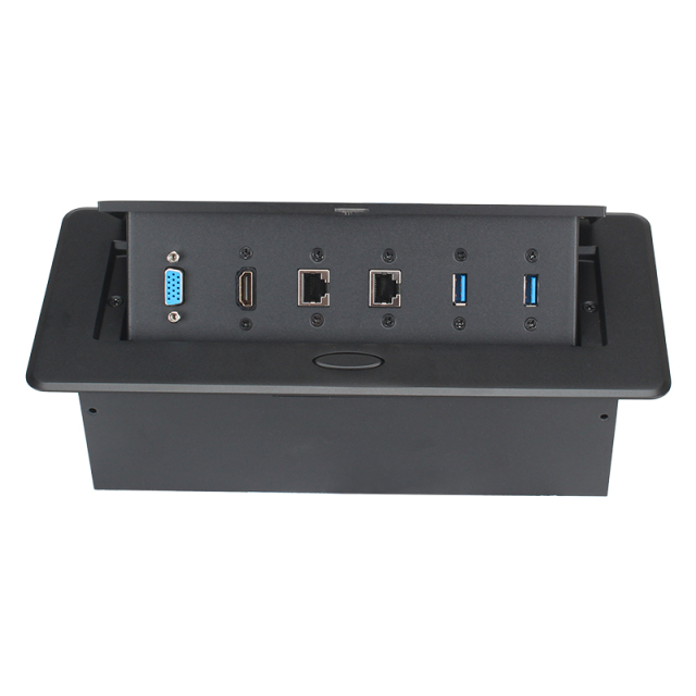 2 CAT6+2USB+VGA+HDMI Hidden Connection Box Desk Power Socket for Office Table/desktop pop up power socket