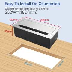 Recessed Office Meeting Table Pop up Desk Power Socket Outlet Aluminum Alloy Tabletop Socket with German Schuko Socket