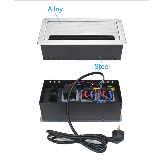 Recessed Office Meeting Table Pop up Desk Power Socket Outlet Aluminum Alloy Tabletop Socket with German Schuko Socket