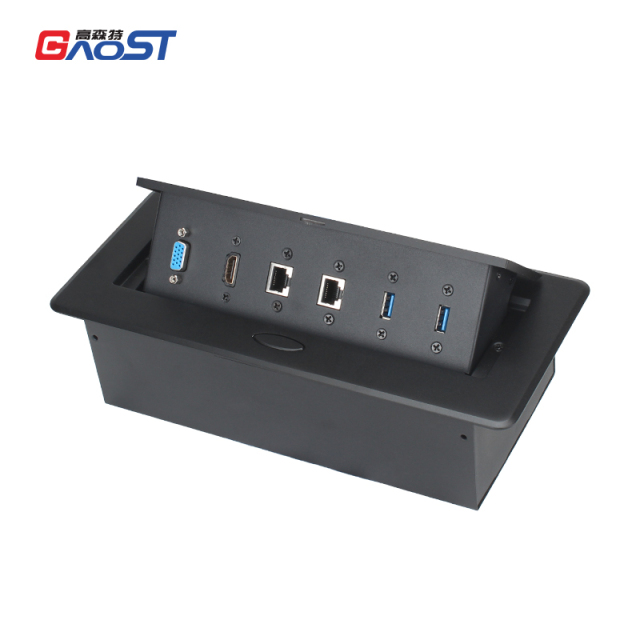 2 CAT6+2USB+VGA+HDMI Hidden Connection Box Desk Power Socket for Office Table/desktop pop up power socket