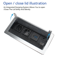 Recessed Office Meeting Table Pop up Desk Power Socket Outlet Aluminum Alloy Tabletop Socket with German Schuko Socket