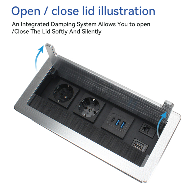 Recessed Office Meeting Table Pop up Desk Power Socket Outlet Aluminum Alloy Tabletop Socket with German Schuko Socket
