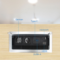 Recessed Office Meeting Table Pop up Desk Power Socket Outlet Aluminum Alloy Tabletop Socket with German Schuko Socket