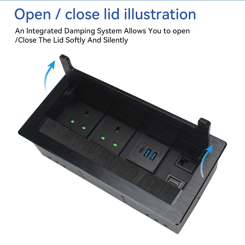 Flushed Mounted Recessed Flip Up Cover Multimedia Power Table Socket Outlet Hidden Electrical Desktop Power Socket