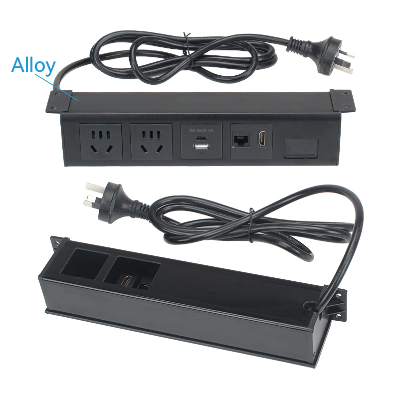 Power Outlet Hanging On table Under Desk USB Strip Socket /Aluminium Alloy Desktop Electrical Under Desk Power USB Socket