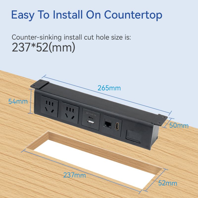 Power Outlet Hanging On table Under Desk USB Strip Socket /Aluminium Alloy Desktop Electrical Under Desk Power USB Socket