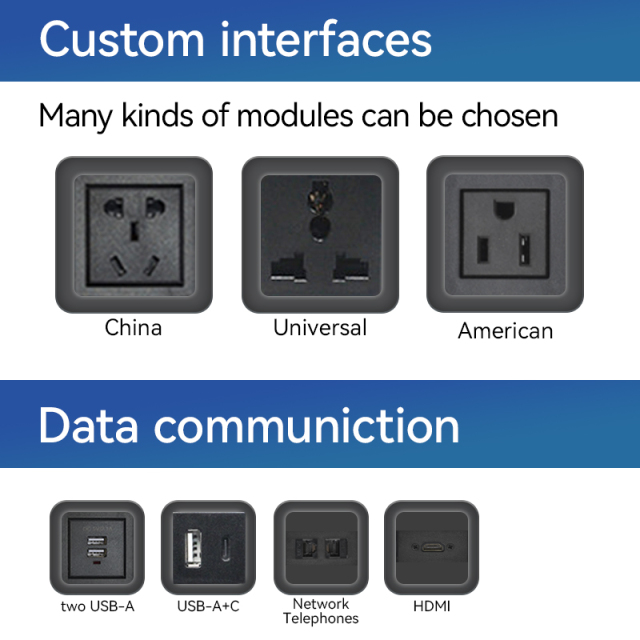 Power Outlet Hanging On table Under Desk USB Strip Socket /Aluminium Alloy Desktop Electrical Under Desk Power USB Socket