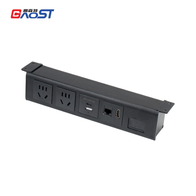 Power Outlet Hanging On table Under Desk USB Strip Socket /Aluminium Alloy Desktop Electrical Under Desk Power USB Socket