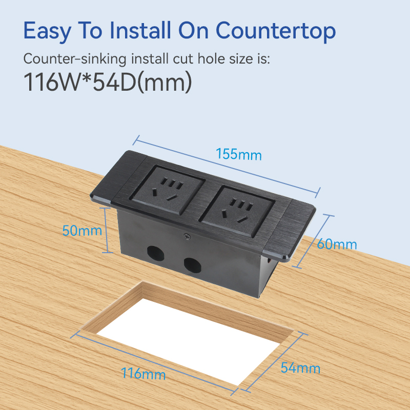 Desktop Built In Recessed Power Socket With 2 China Outlets