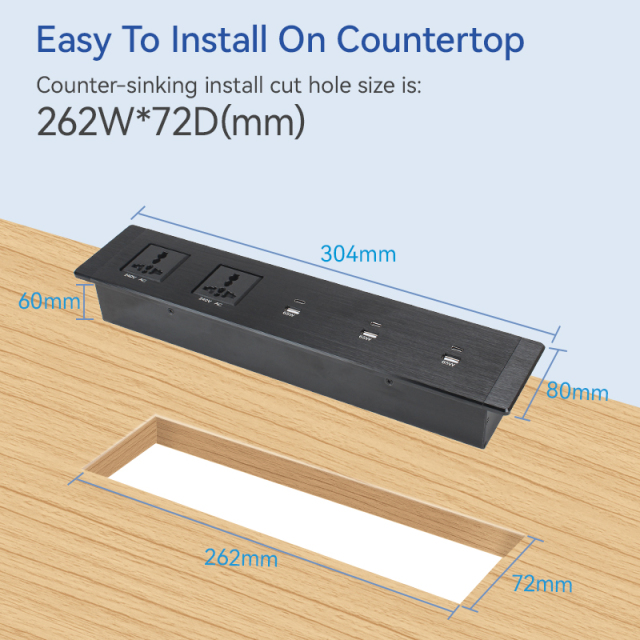 Desktop Recessed Power Socket With 2 240v Universal Outlets And 3 65w USB-A\C Charging For Family Furniture