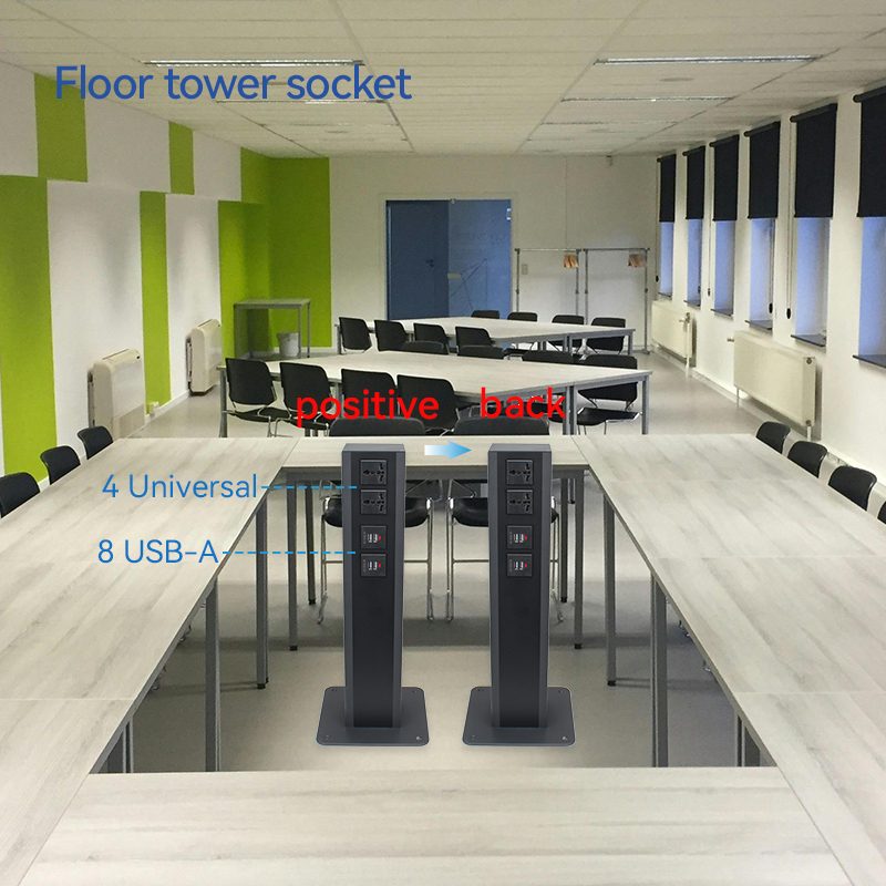 Universal Outlets Floor Tower Socket With USB Charging For Conference