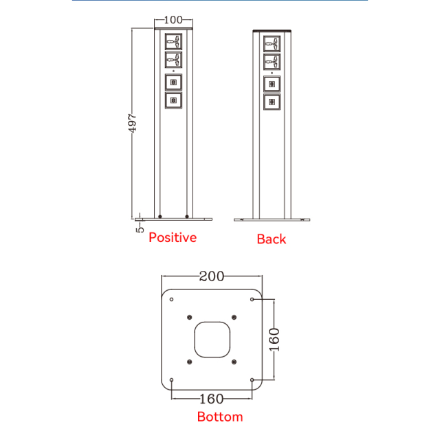 Universal Outlets Floor Tower Socket With USB Charging For Conference
