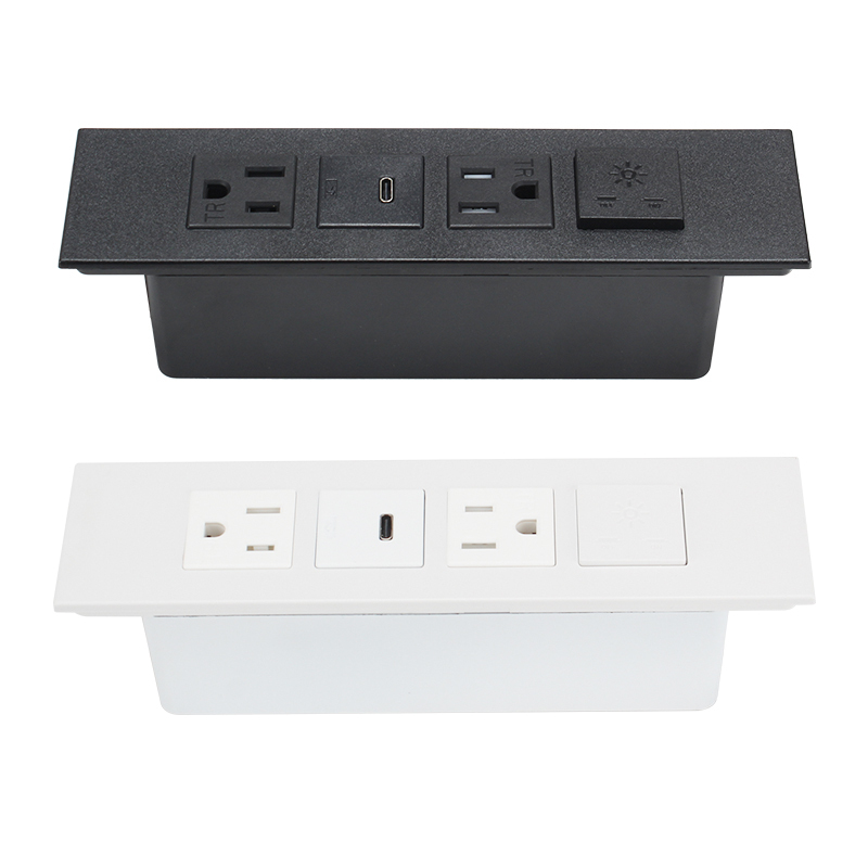 UL CUL Certified Desktop Built In Power Socket With 2 Power Outlets Type C Charging Light Switch For Hotel Furniture