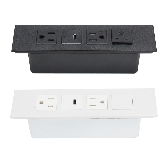 UL CUL Certified Desktop Built In Power Socket With 2 Power Outlets Type C Charging Light Switch For Hotel Furniture