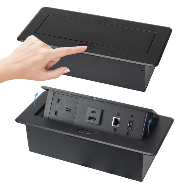 Multimedia UK Pop Up Socket With USB-A/C+HDMI For Conference Table