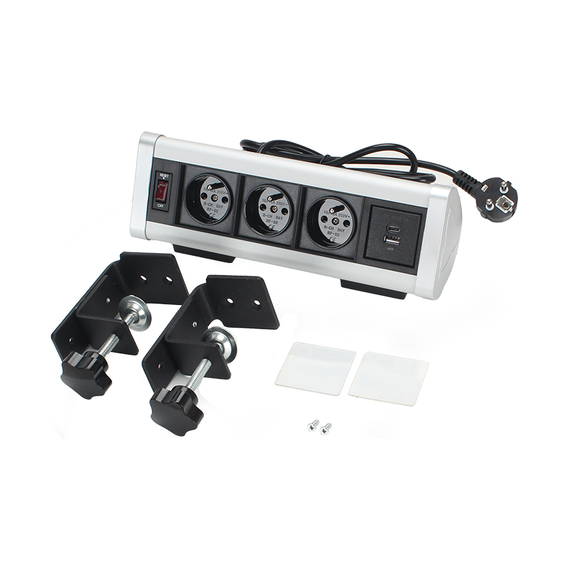 France Clamp Socket With Switch 3 Outlets 1 USB-A/C Charging