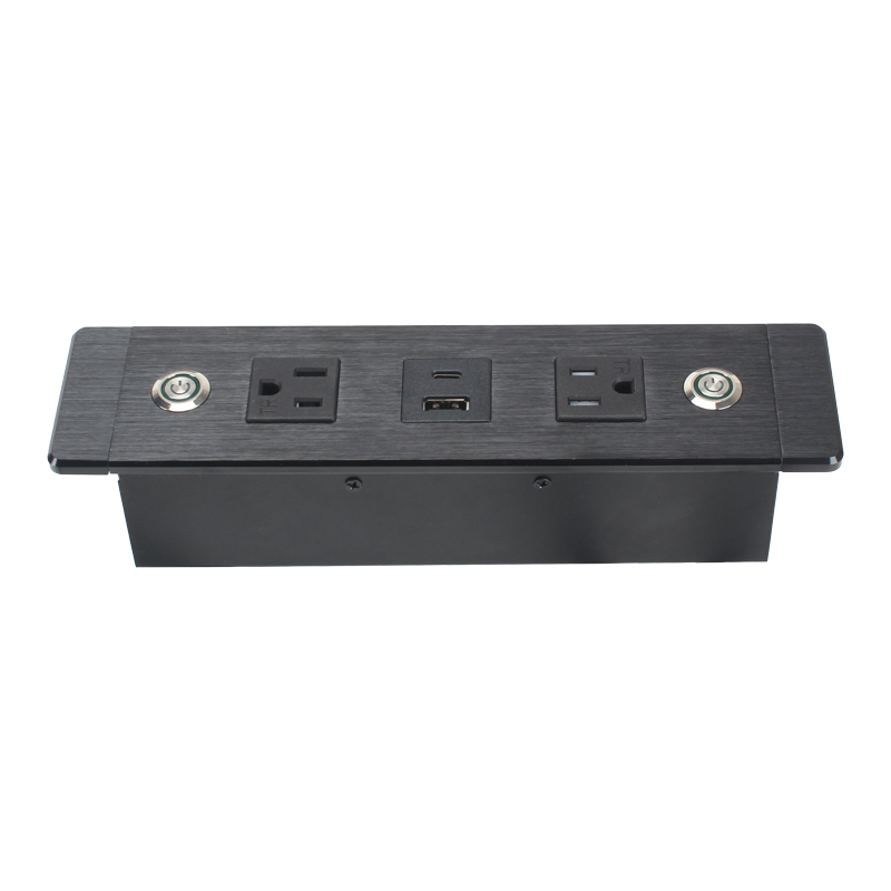 US Desktop Recessed Socket 2 Outlets With Switch 1 USB-A/C Charging