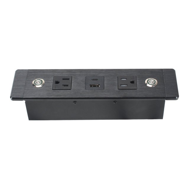 US Desktop Recessed Socket 2 Outlets With Switch 1 USB-A/C Charging